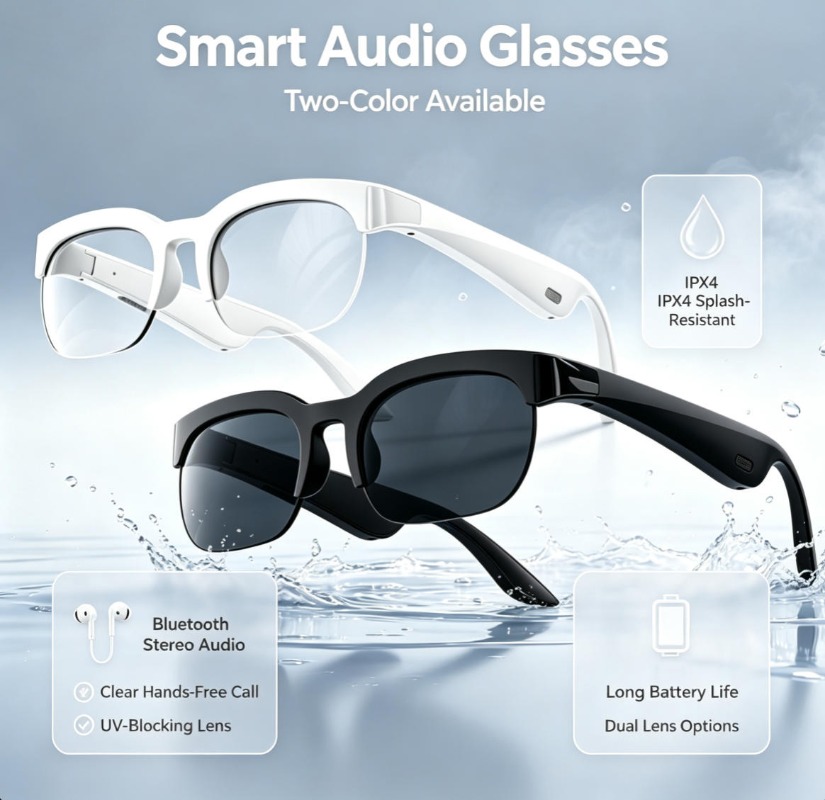 Audio Music To Video - 2 Colors Smart Audio Glasses Bluetooth