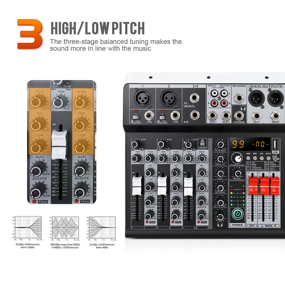 GOOERMI  KT4/6/8 USB Audio Mix - đánh giá và giá Audio Mixer 4 Channel