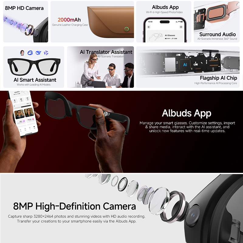 2026 New AI Smart Glasses 8MP  - đánh giá và giá Audio Music Arabic