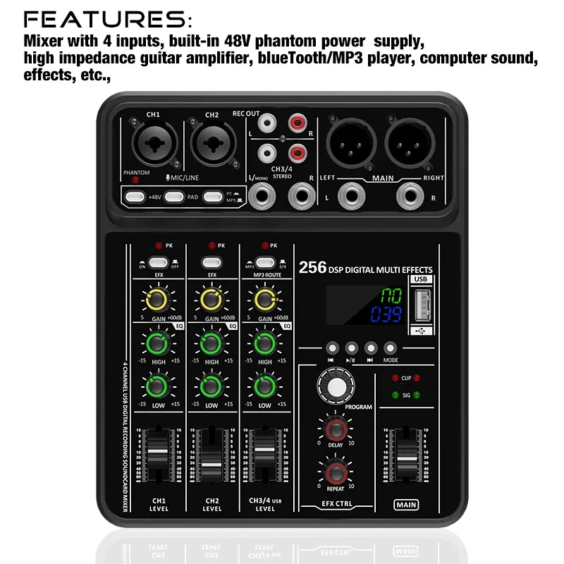 Audio Interface Mixer with Blu - đánh giá và giá Audio Mixer 4 Channel